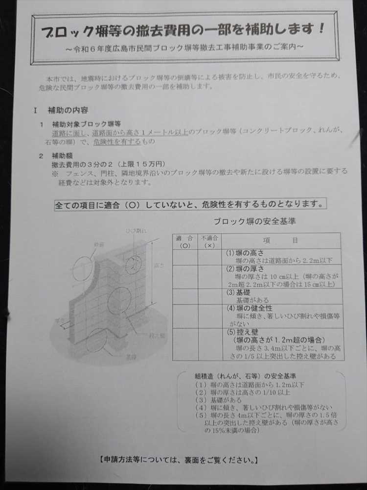 ブロック塀の撤去費用一部補助について1